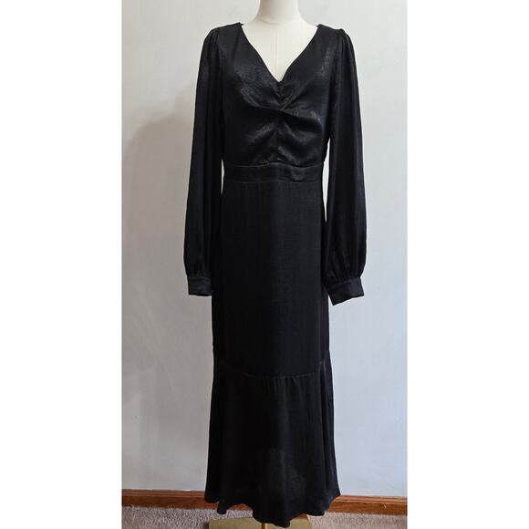 NWT Andrée by Unit Whimsigoth Vamp Witchy Black Satin Midi Long Sleeve Dress M - Picture 1 of 12